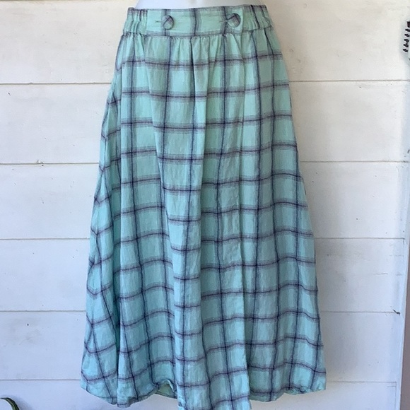 Lisa Marie Fernandez Checked Linen Midi Skirt, 3 M/L - Picture 2 of 8